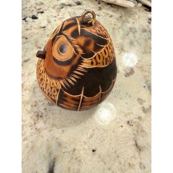 Artisan Handpainted lucuma Gourd Owl Folk Art Ornament Christmas Tree Decor - Picture 7 of 9